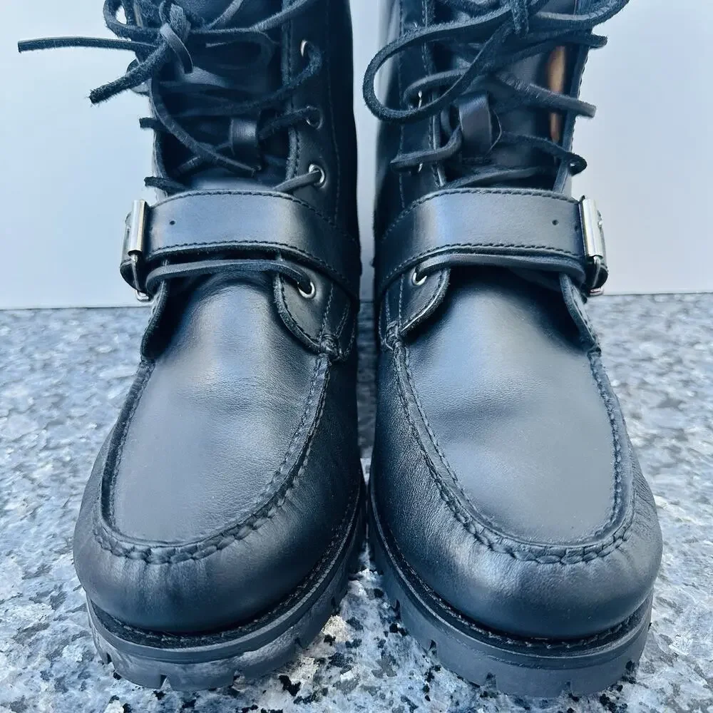 POLO RALPH LAUREN Black RANGER Tumbled Leather Lug Sole Lace Up Boot 10 D